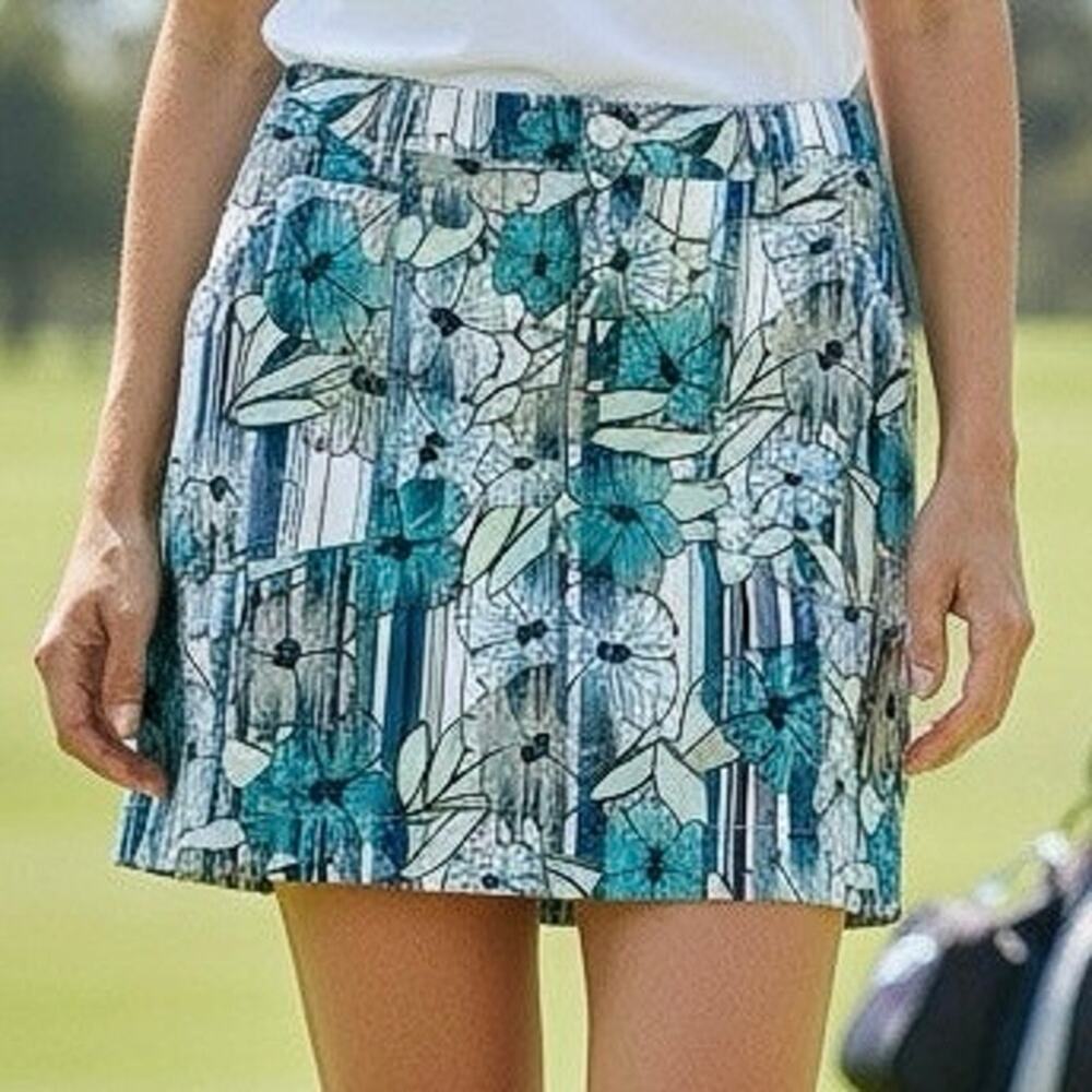 Eddie Bauer Sport Active Fit Skort floral print and vertical stripes Size med